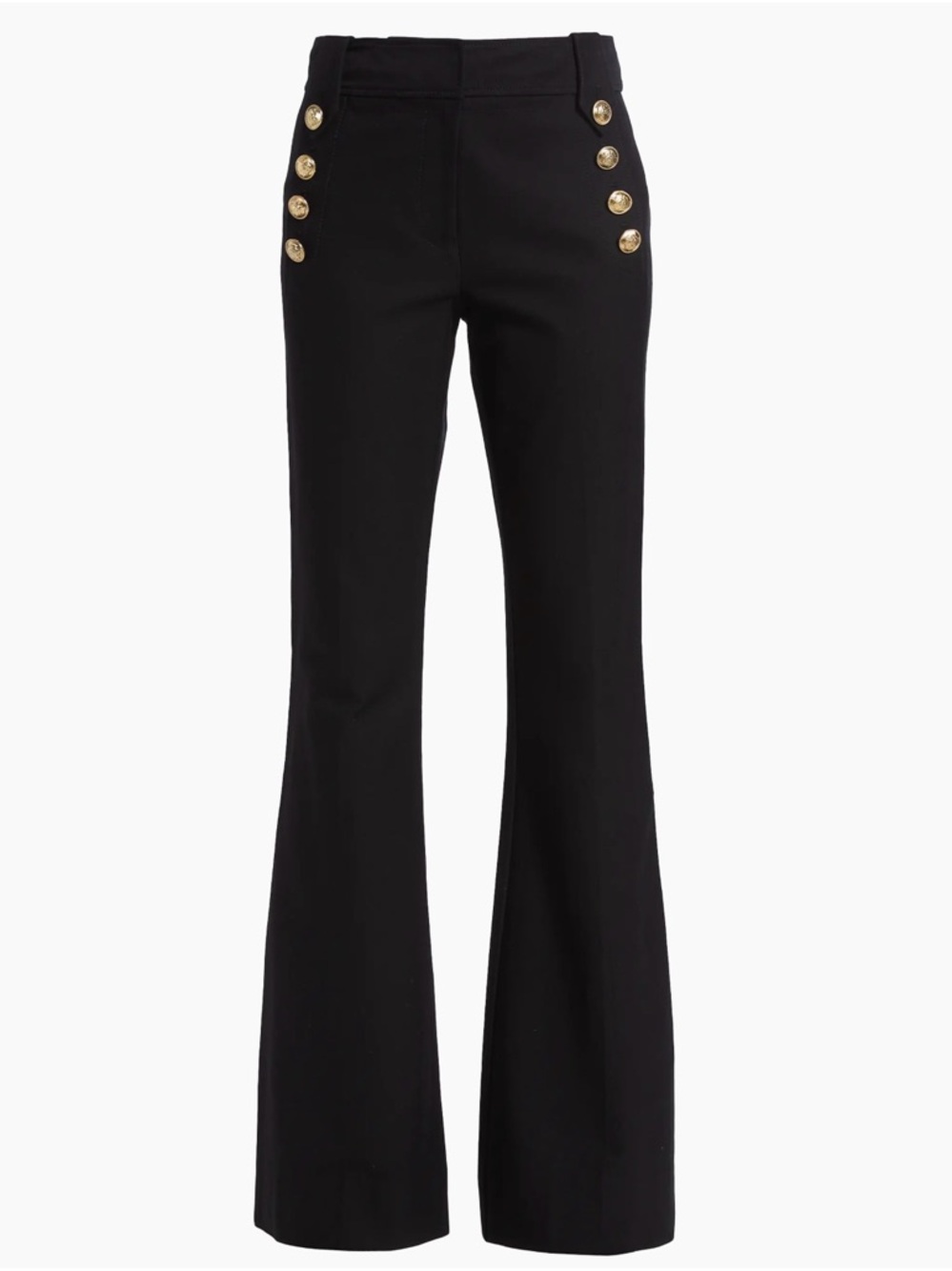 10 Crosby Derek Lam Black Robertson Flare Pants Gold Buttons Sz 4 RTL $385